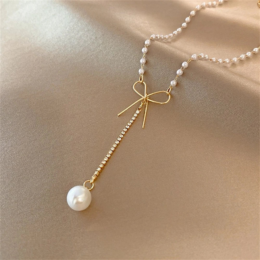 Bow Pearl Drop Choker Necklace - Veinci