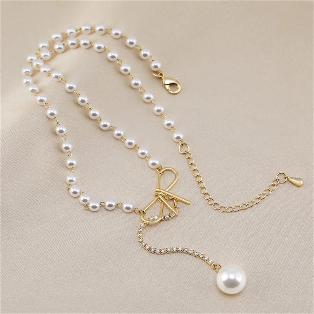 Bow Pearl Drop Choker Necklace - Veinci