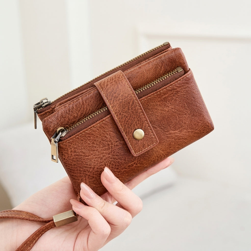 RFID Blocking Elegant Zipper Buttoned Wallet