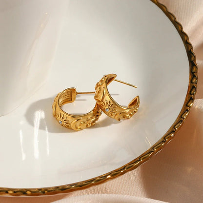 Chunky Astrology Embossed Hoop Earrings - Veinci