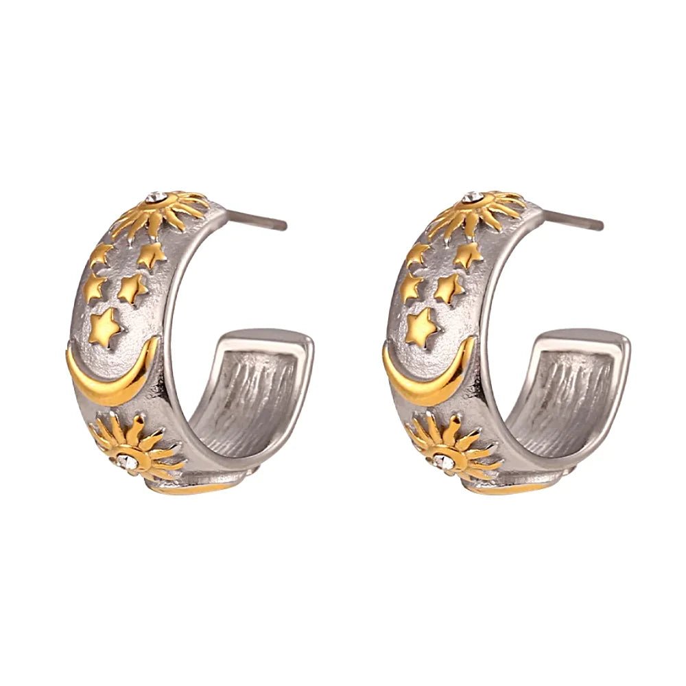 Chunky Astrology Embossed Hoop Earrings - Veinci