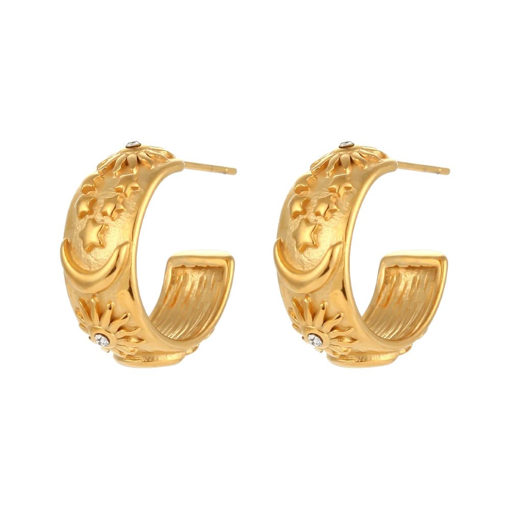 Chunky Astrology Embossed Hoop Earrings - Veinci