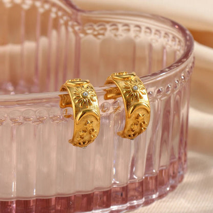 Chunky Astrology Embossed Hoop Earrings - Veinci