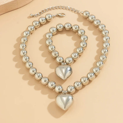 Chunky Heart Pendant Necklace and Bracelet Set - Veinci