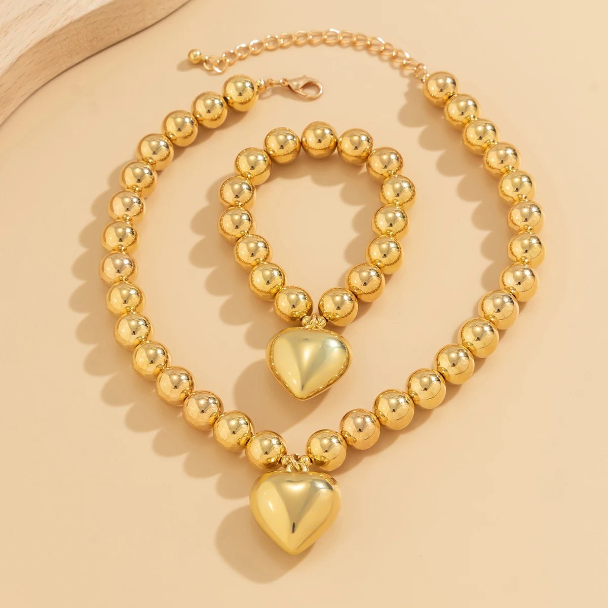 Chunky Heart Pendant Necklace and Bracelet Set - Veinci