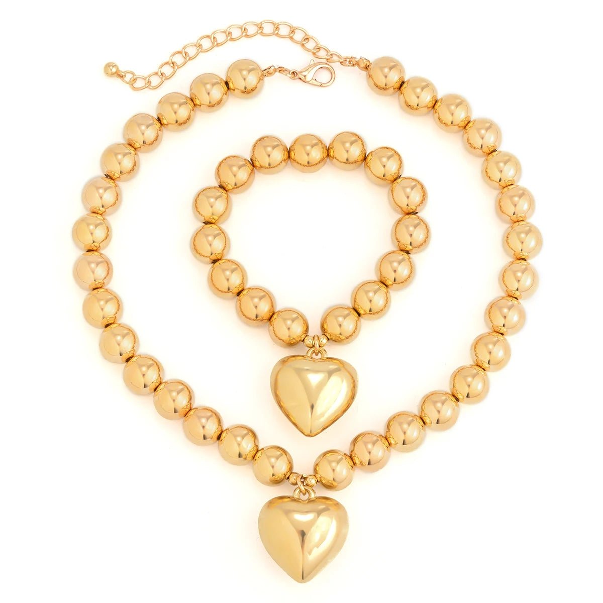 Chunky Heart Pendant Necklace and Bracelet Set - Veinci