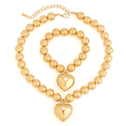 Chunky Heart Pendant Necklace and Bracelet Set - Veinci