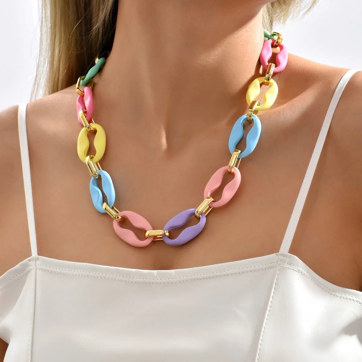 Chunky Pastel Necklace and Bracelet Set - Veinci