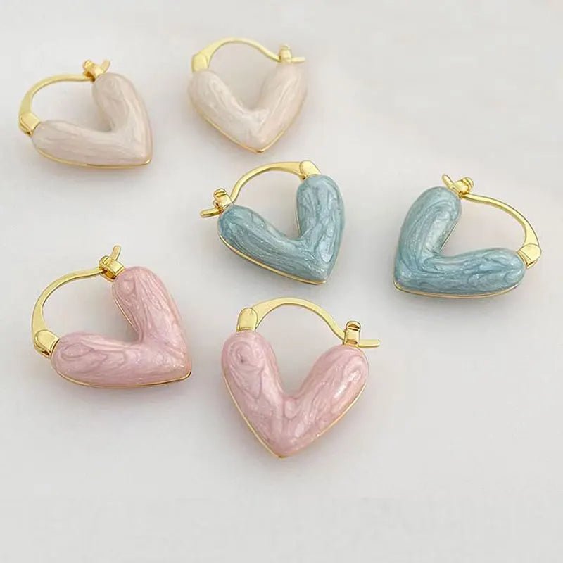 Classy Enamel Heart Earrings - Veinci