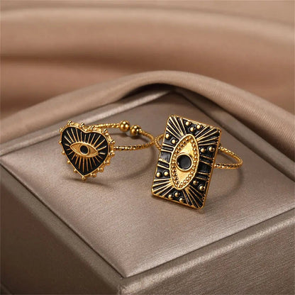 Classy Evil Eye Heart & Rectangle Rings - Veinci