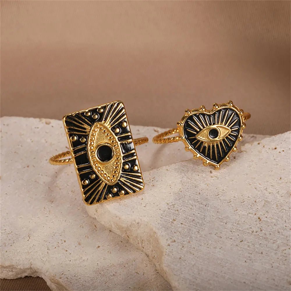 Classy Evil Eye Heart & Rectangle Rings - Veinci