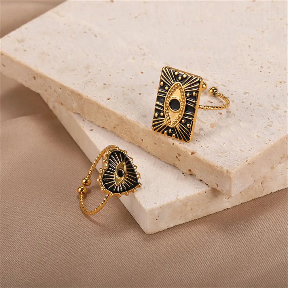 Classy Evil Eye Heart & Rectangle Rings - Veinci