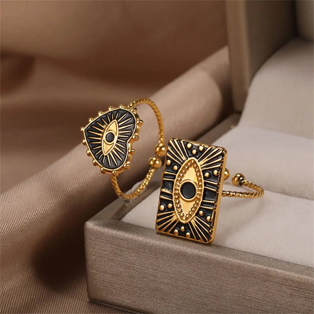 Classy Evil Eye Heart & Rectangle Rings - Veinci