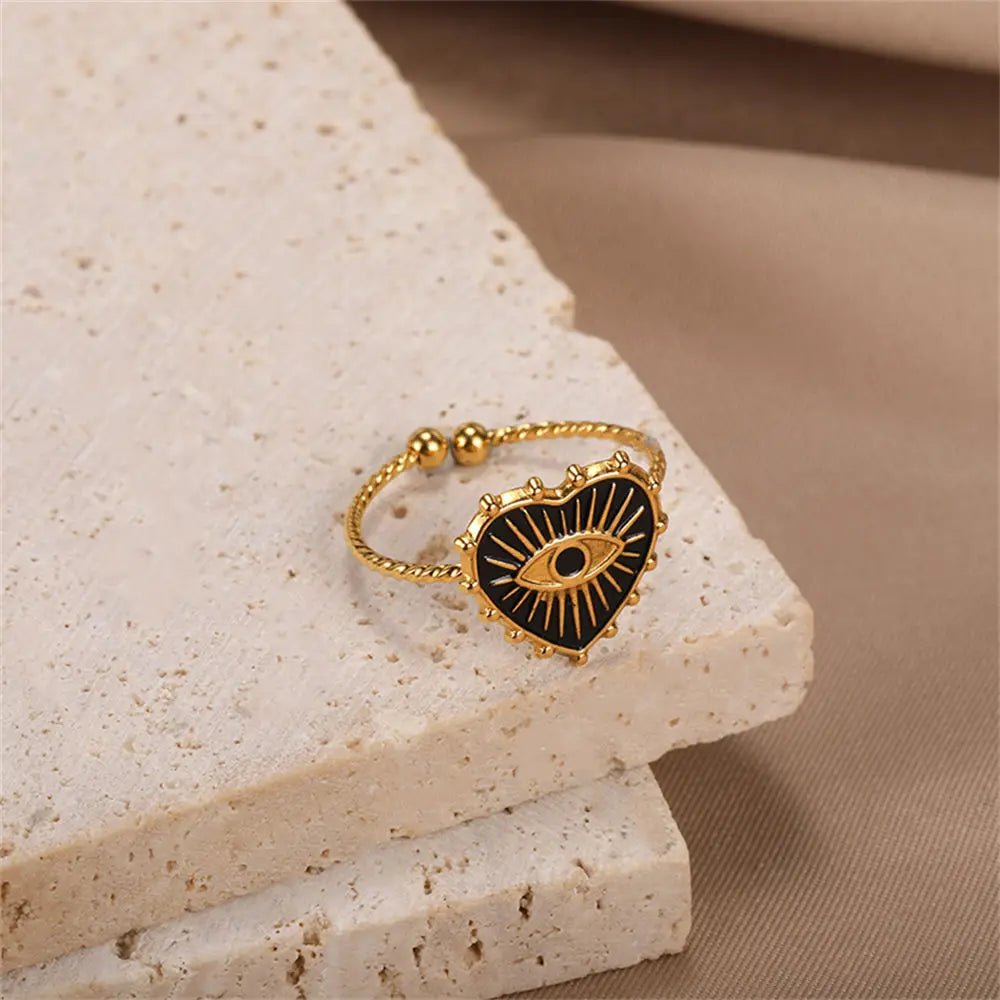 Classy Evil Eye Heart & Rectangle Rings - Veinci