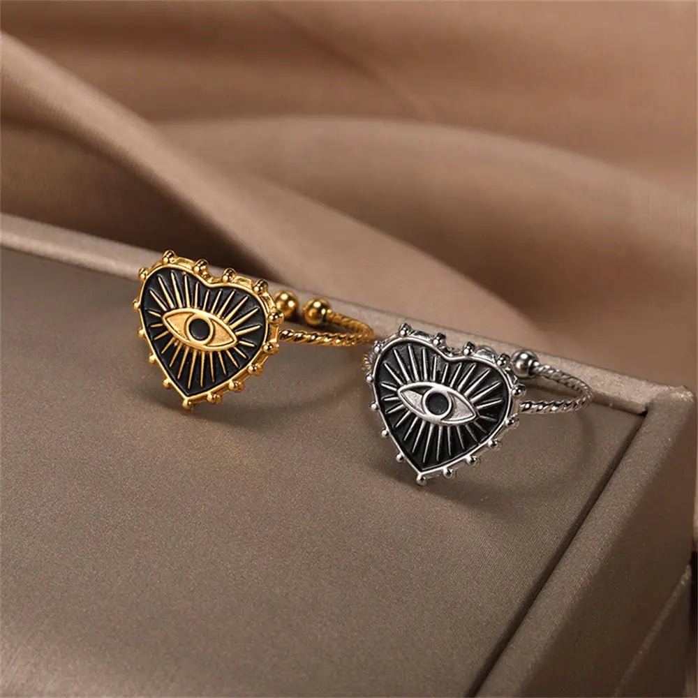 Classy Evil Eye Heart & Rectangle Rings - Veinci