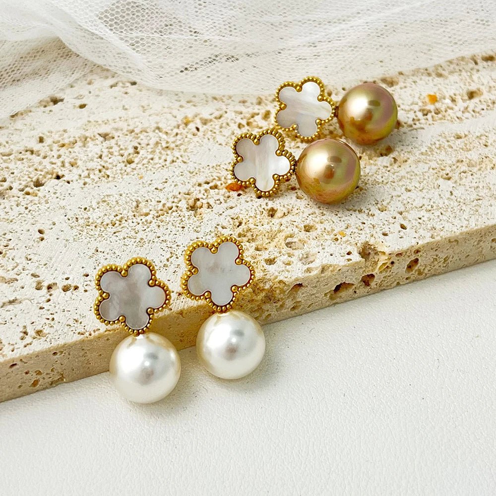 Classy Floral Pearl Ball Earrings - Veinci