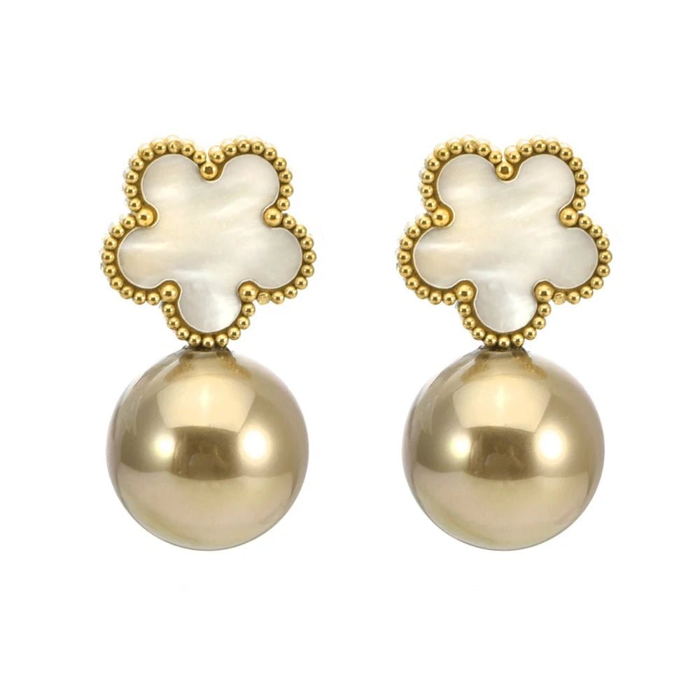 Classy Floral Pearl Ball Earrings - Veinci