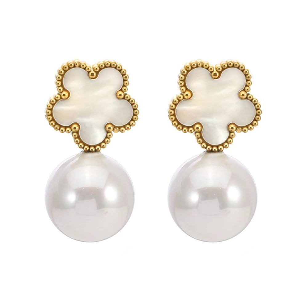 Classy Floral Pearl Ball Earrings - Veinci