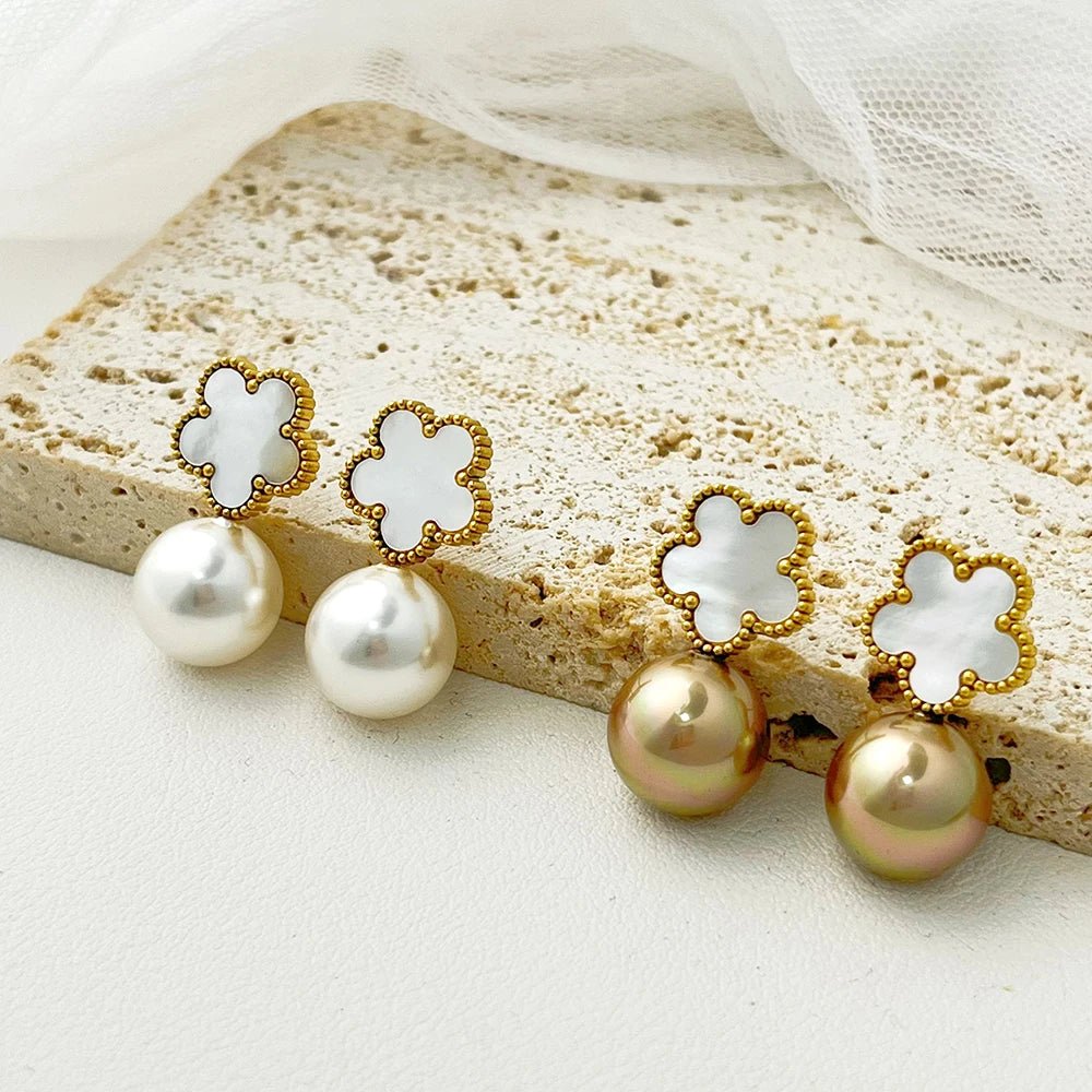 Classy Floral Pearl Ball Earrings - Veinci