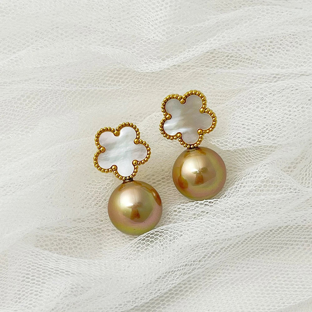 Classy Floral Pearl Ball Earrings - Veinci