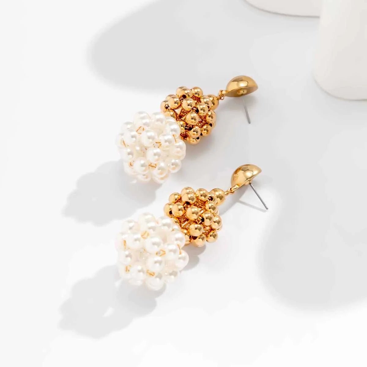 Classy Golden Pearl Disco Drop Earrings - Veinci