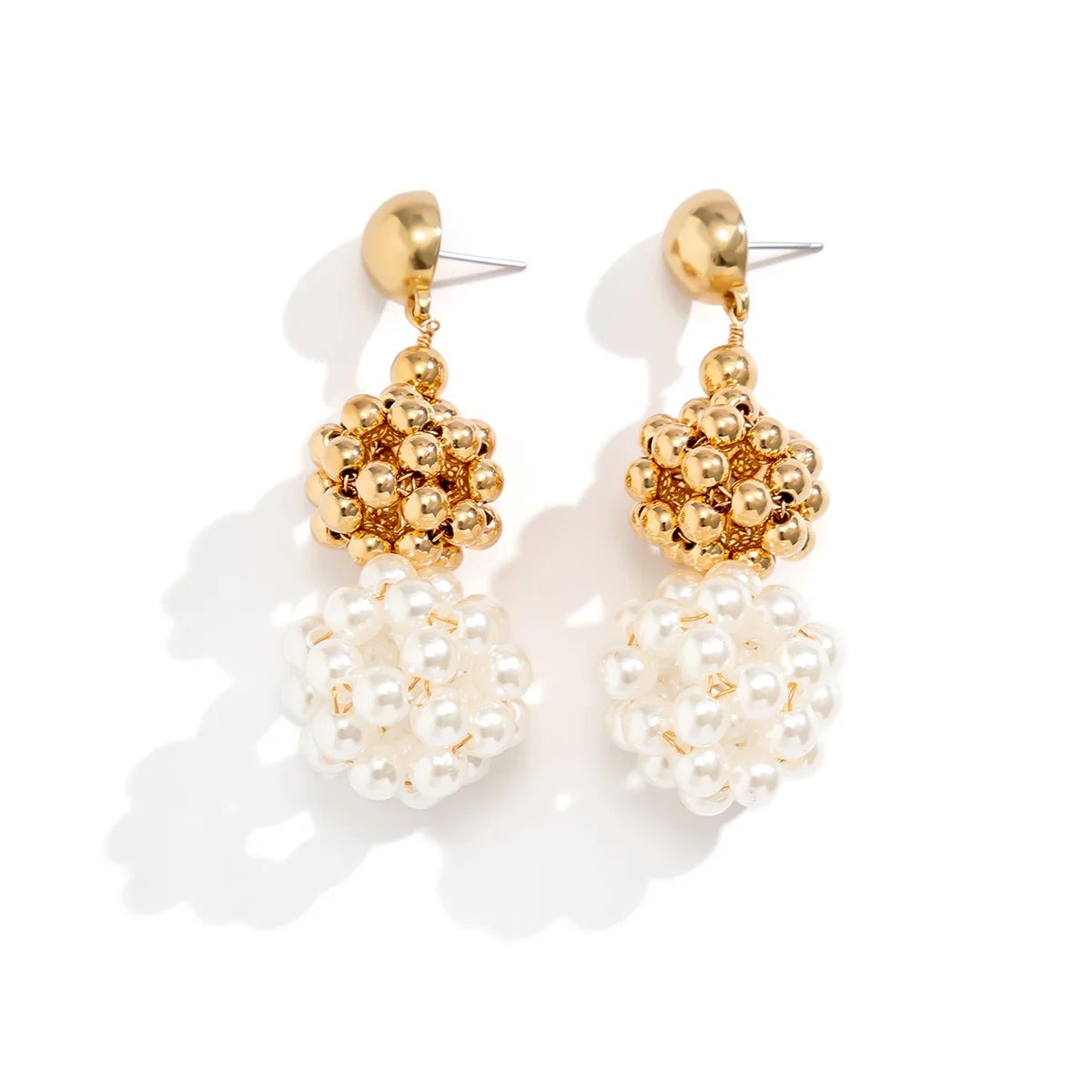 Classy Golden Pearl Disco Drop Earrings - Veinci