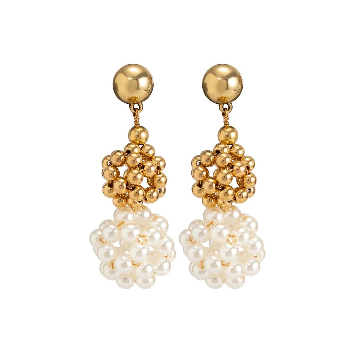 Classy Golden Pearl Disco Drop Earrings - Veinci