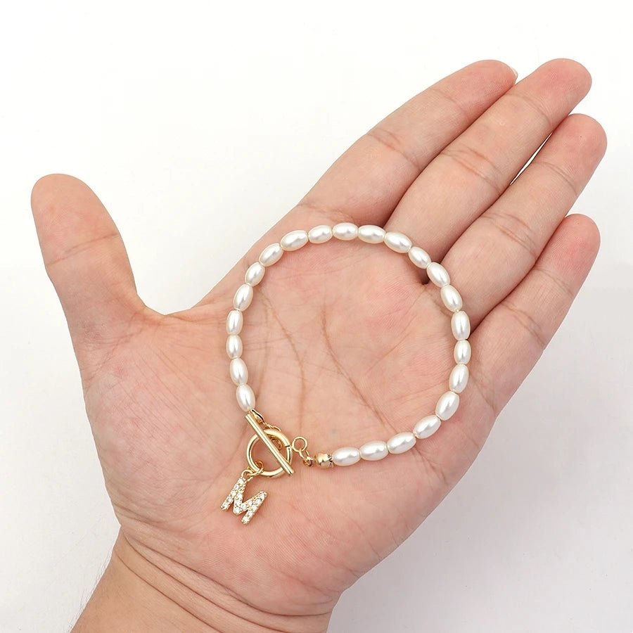 Classy Pearl Clasp Letter Initial Bracelets - Veinci