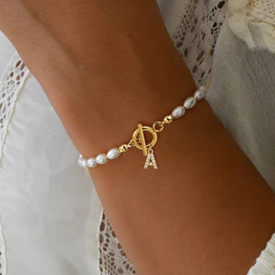 Classy Pearl Clasp Letter Initial Bracelets - Veinci