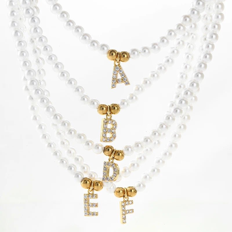Classy Pearl Dainty Initial Letter Necklace - Veinci