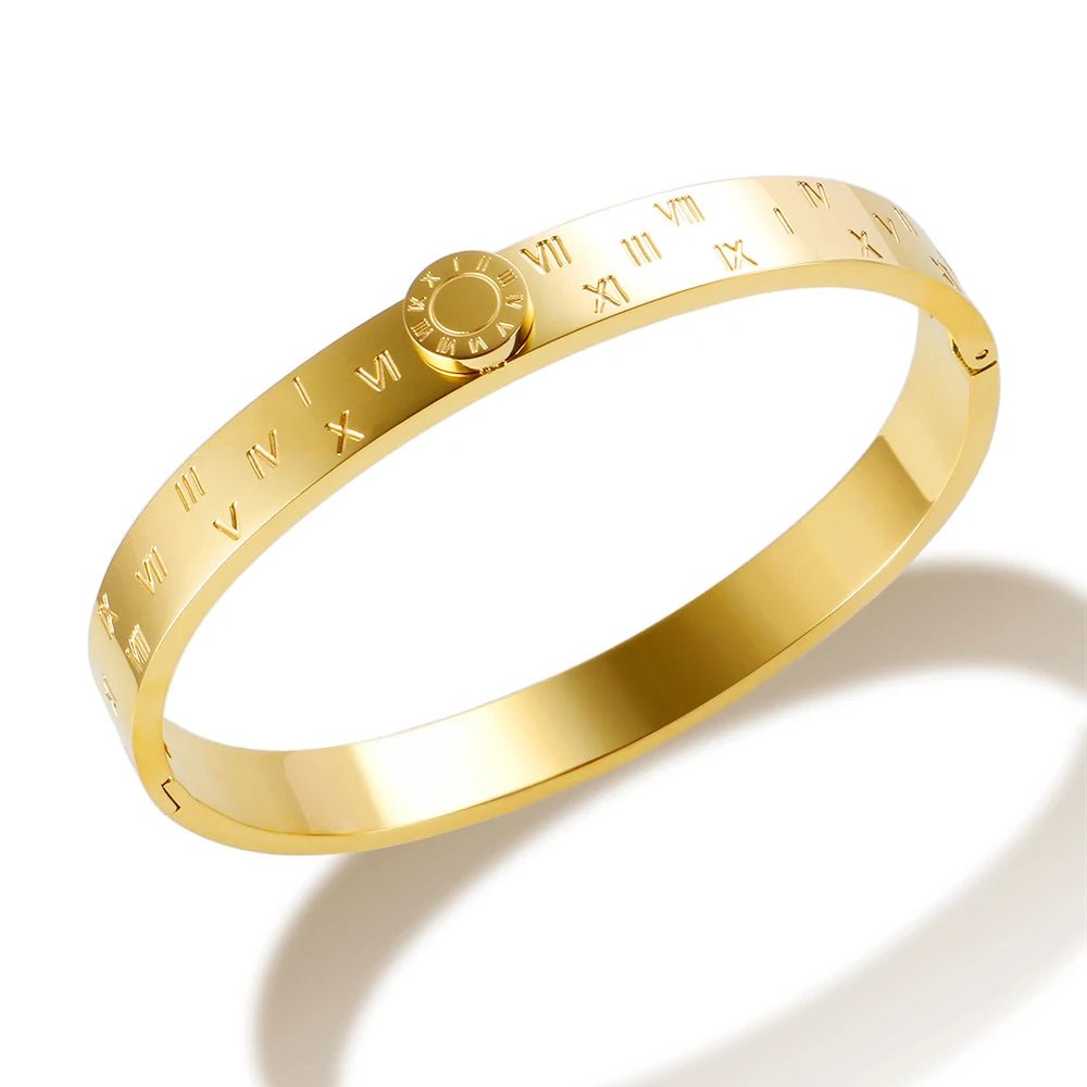 Classy Roman Numeral Bangle Bracelet and Rings - Veinci