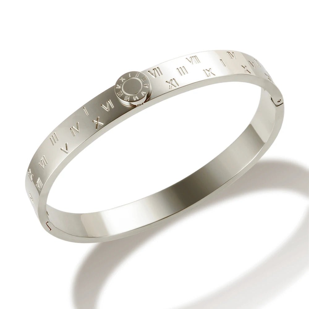 Classy Roman Numeral Bangle Bracelet and Rings - Veinci