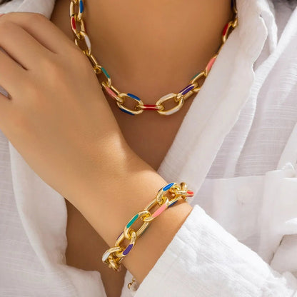 Colorful Chain Bracelet and Necklace Set - Veinci