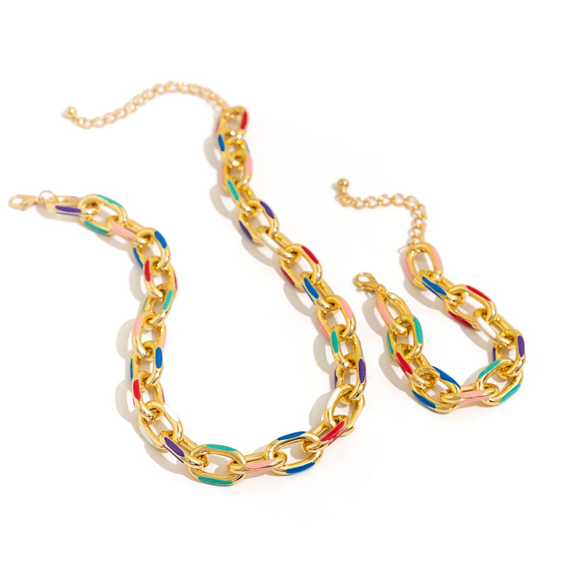 Colorful Chain Bracelet and Necklace Set - Veinci