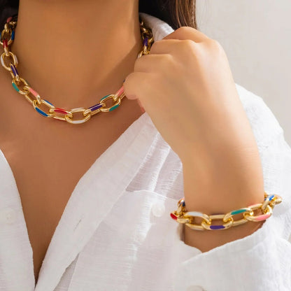 Colorful Chain Bracelet and Necklace Set - Veinci