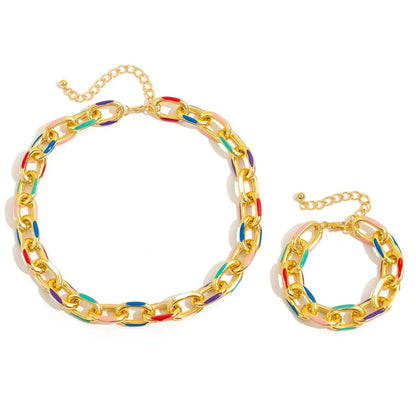 Colorful Chain Bracelet and Necklace Set - Veinci