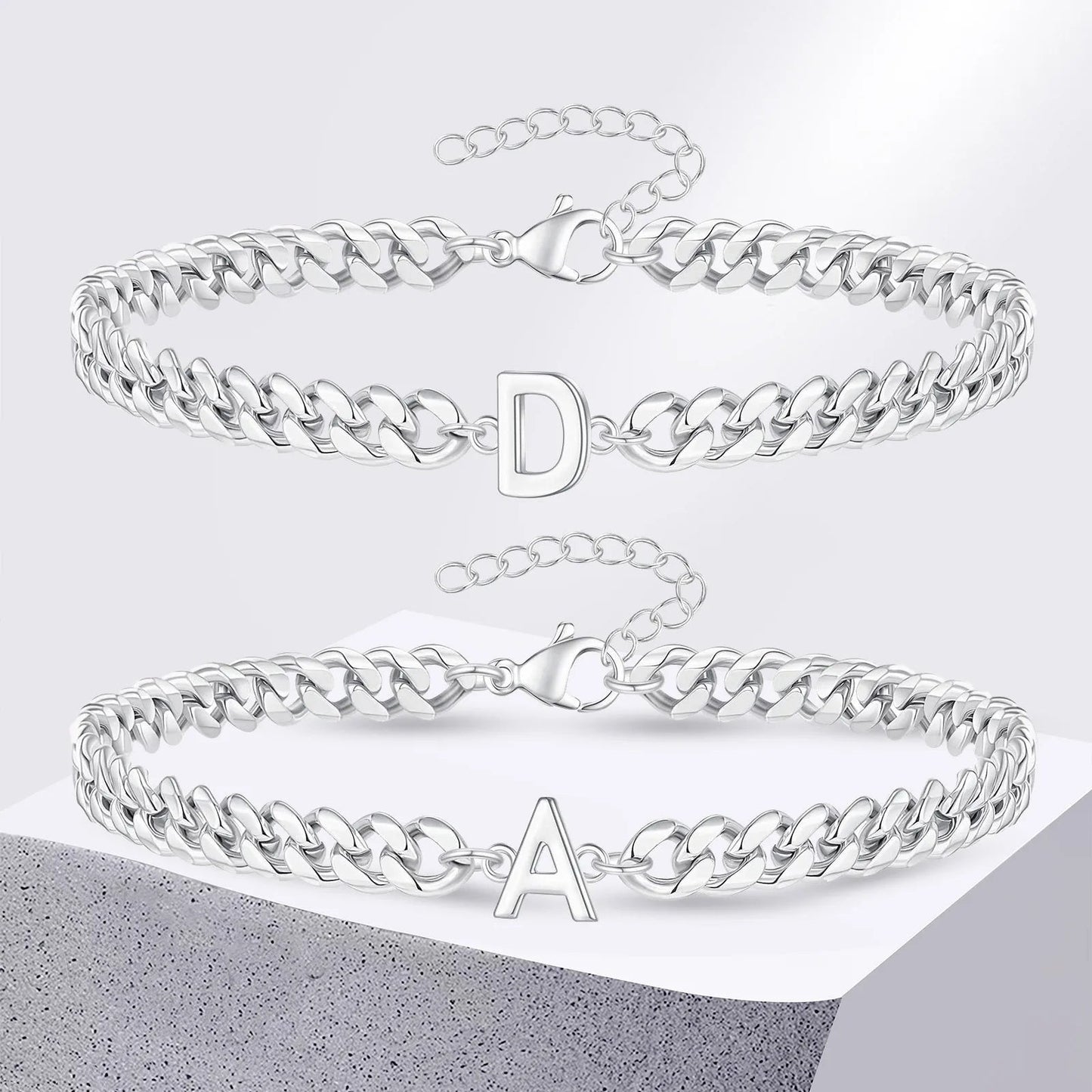 Couples Letter Initial Cuban Bracelet - Veinci