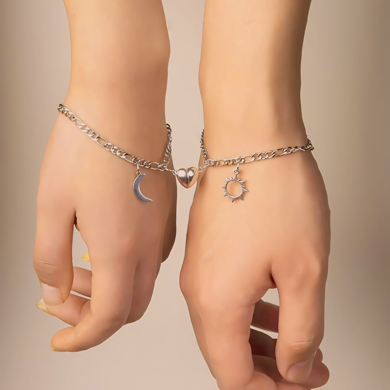 Couples Magnetic Heart Sun & Moon Bracelet Set - Veinci