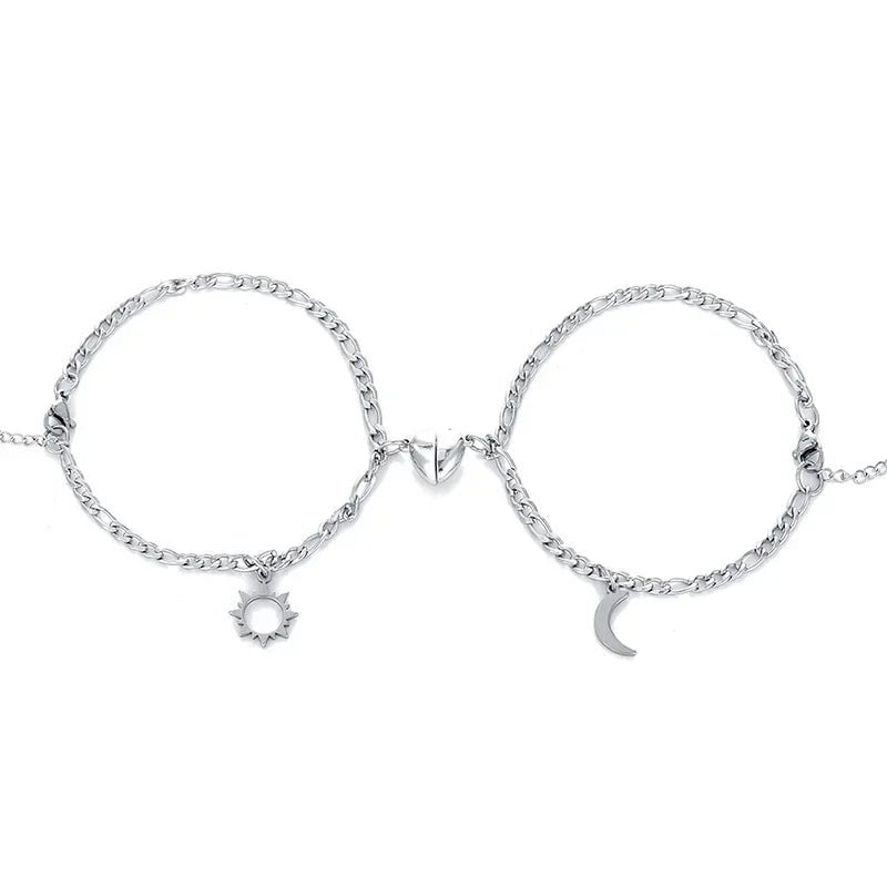 Couples Magnetic Heart Sun & Moon Bracelet Set - Veinci