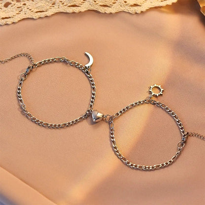 Couples Magnetic Heart Sun & Moon Bracelet Set - Veinci