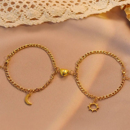 Couples Magnetic Heart Sun & Moon Bracelet Set - Veinci