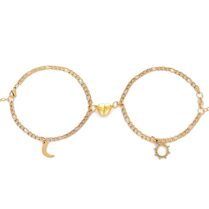 Couples Magnetic Heart Sun & Moon Bracelet Set - Veinci