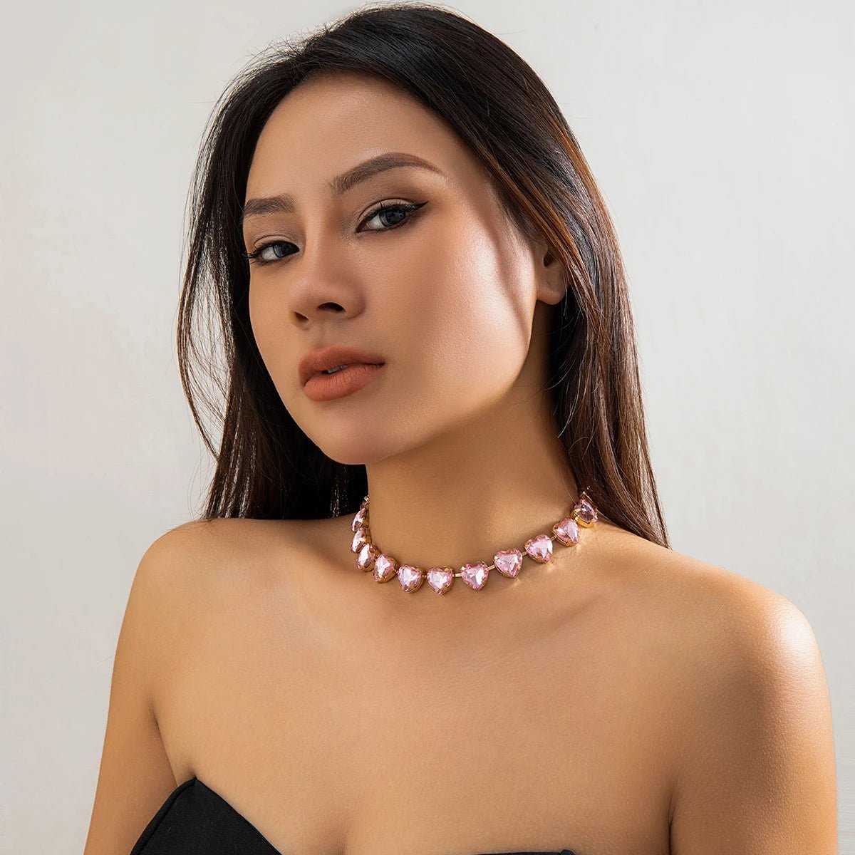 Crystal Heart Choker Necklace - Veinci