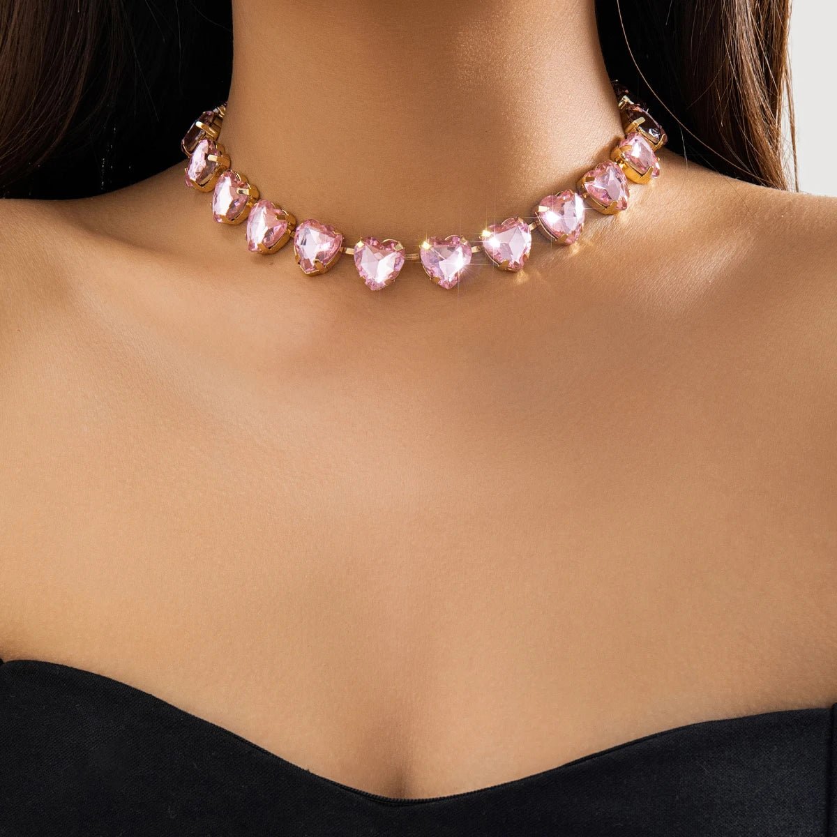 Crystal Heart Choker Necklace - Veinci