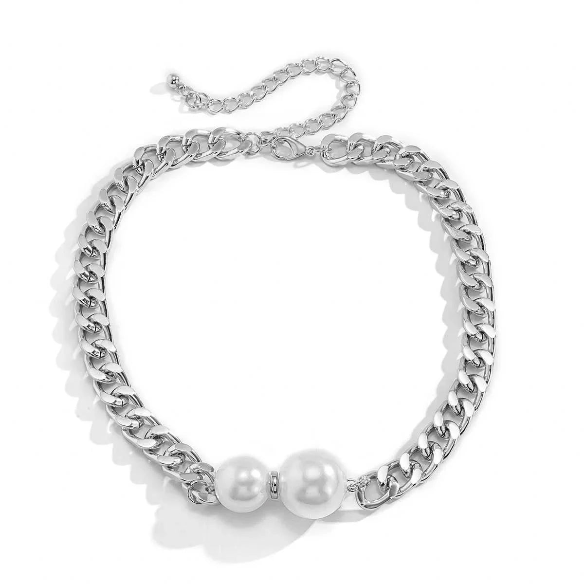 Cuban Link Chain Pearl Ends Necklace - Veinci