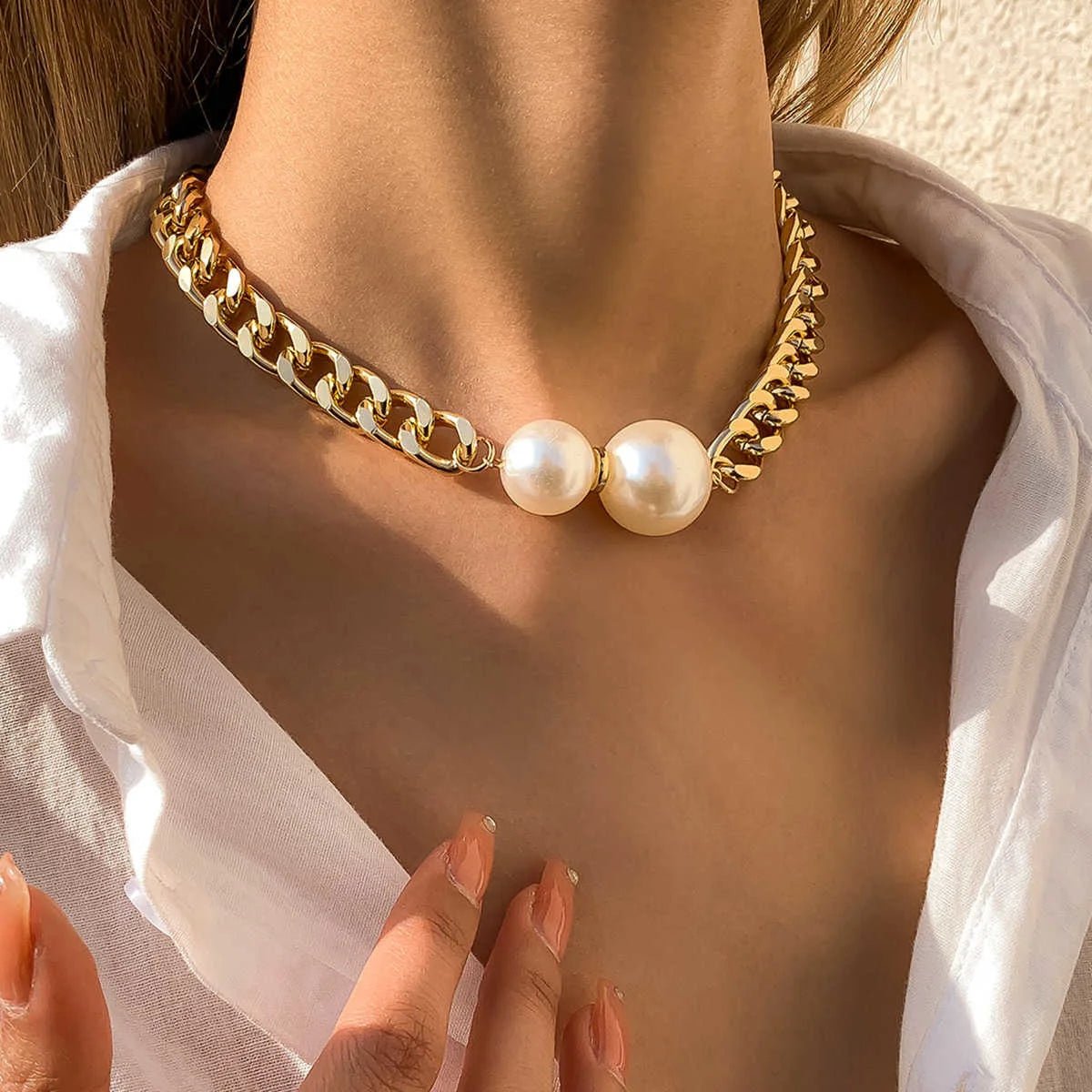 Cuban Link Chain Pearl Ends Necklace - Veinci