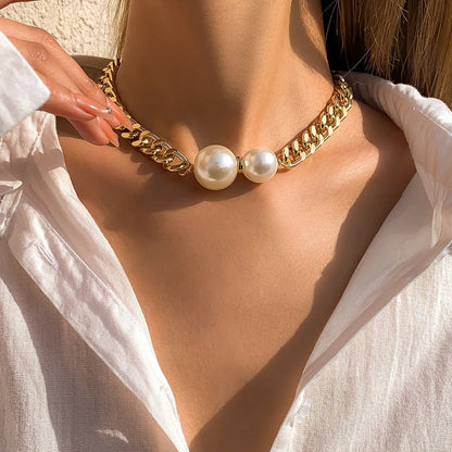 Cuban Link Chain Pearl Ends Necklace - Veinci