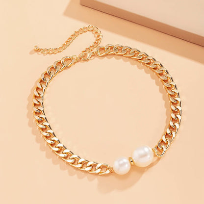 Cuban Link Chain Pearl Ends Necklace - Veinci