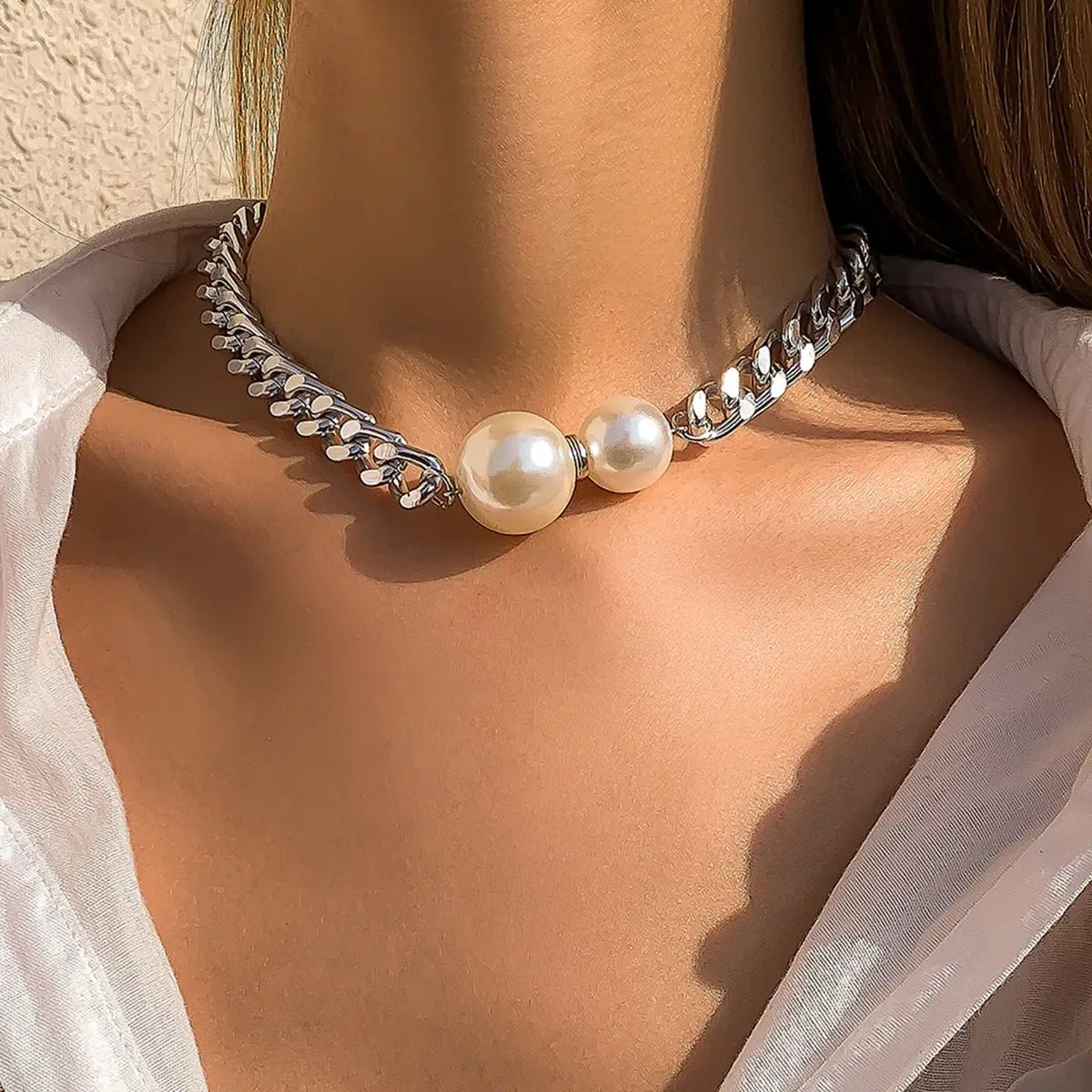 Cuban Link Chain Pearl Ends Necklace - Veinci