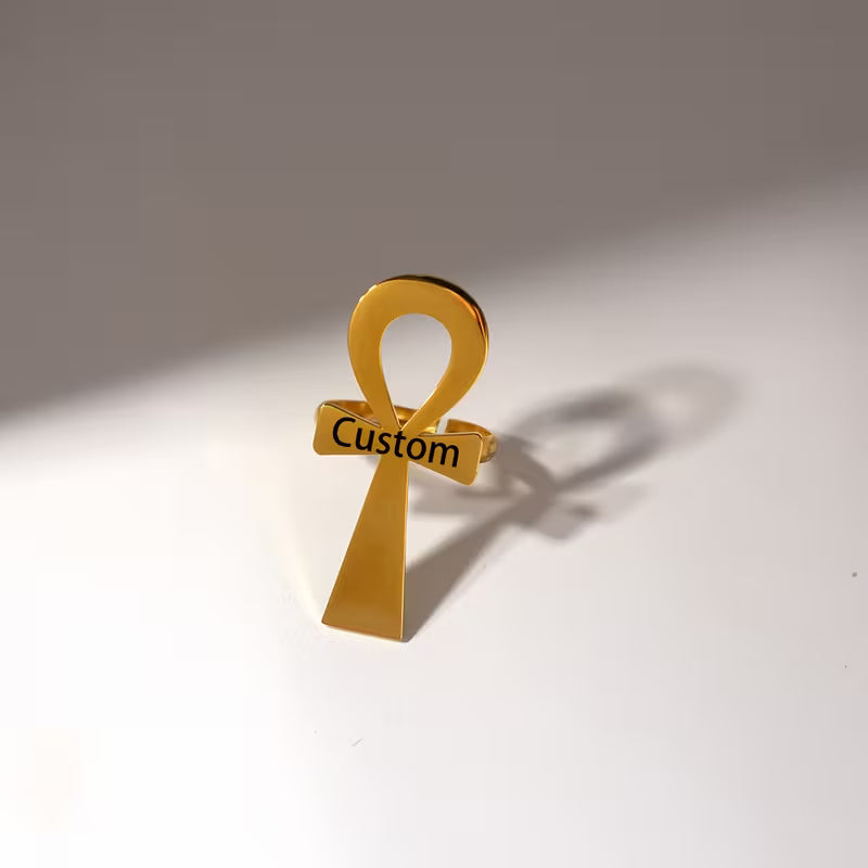 Classy Custom Name Ankh Ring